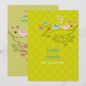 キッシングラブバードの浮遊するハート/ポルカドット 招待状 (正面/裏面)