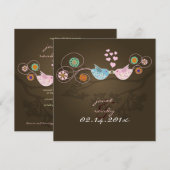 キッシングラブバード 浮遊ハート/モカ 招待状 (正面/裏面)