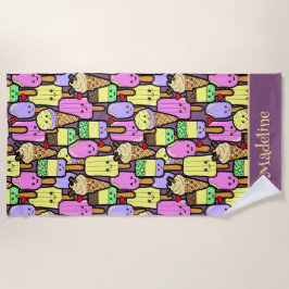 キッズおもしろいかわいいフードマンガキャラクター ビーチタオル