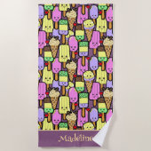 キッズおもしろいかわいいフードマンガキャラクター ビーチタオル (正面)