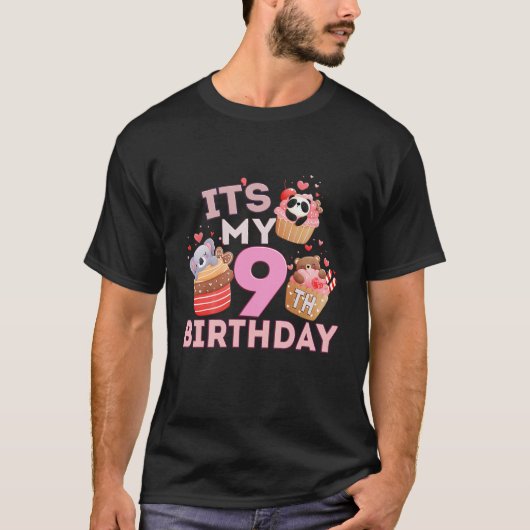 キッズおもしろいかわいい動物のカップケーキ私の9誕生日S Tシャツ (正面)