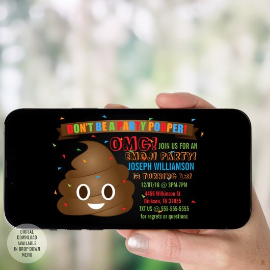 キッズおもしろいウンチ絵文字バースデーパーティーへの招待 招待状