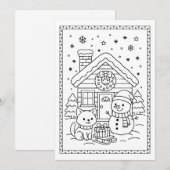 キッズおもしろいクリスマス雪だるまカラーリングフラットノートカード シーズンカード (正面/裏面)