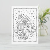 キッズおもしろいクリスマス雪だるまカラーリングフラットノートカード シーズンカード (スタンド正面)
