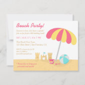 キッズおもしろいサンドキャッスルビーチ誕生日パーティー 招待状 (正面)