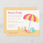 キッズおもしろいサンドキャッスルビーチ誕生日パーティー 招待状 (正面/裏面)