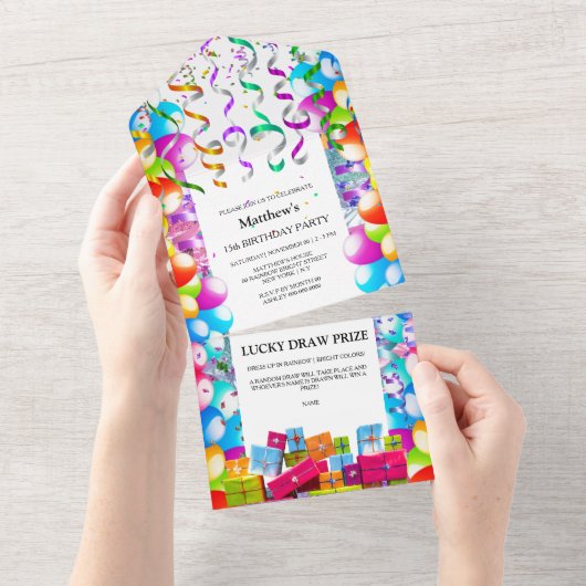 キッズおもしろいバルーンストリーマーパーティーお祝い オールインワン招待状 (貼ってはがせる)