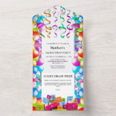 キッズおもしろいバルーンストリーマーパーティーお祝い オールインワン招待状 (内側)