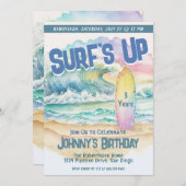 キッズおもしろいビーチパーティーサーフ誕生日招待状 招待状 (正面/裏面)