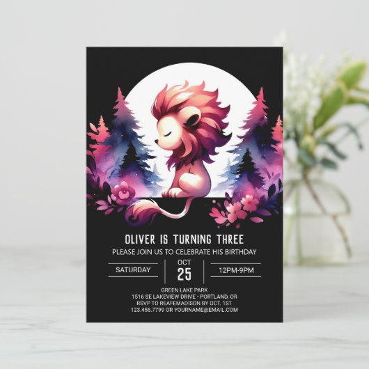 キッズおもしろいライオン誕生日 招待状 (スタンド正面)