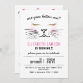 キッズおもしろい子猫キッテン顔誕生会 招待状 (正面/裏面)