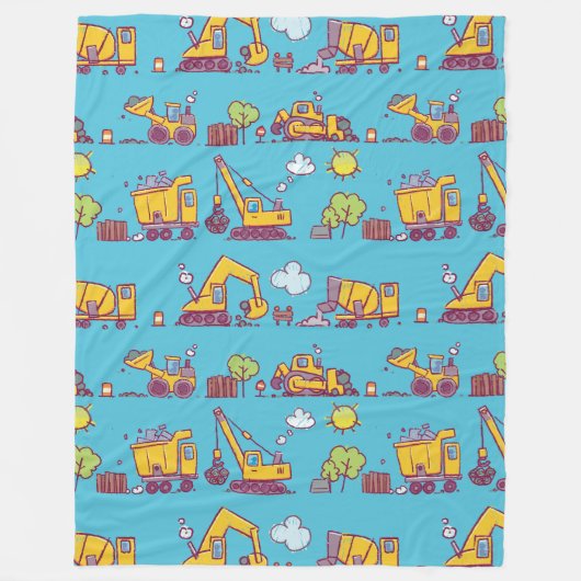キッズおもしろい建築サイトと車両 フリースブランケット (正面)