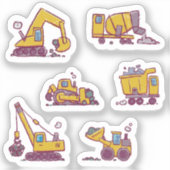 キッズおもしろい建築サイトと車 シール (正面)