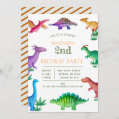 キッズおもしろい恐竜テーマ誕生日祝 招待状 (正面/裏面)