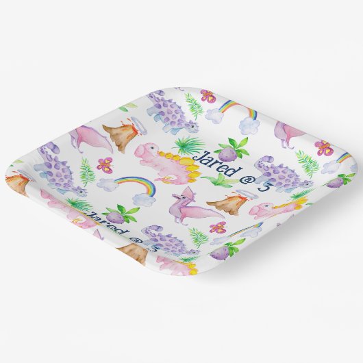 キッズおもしろい恐竜レインボーウォーターカラージャングル ペーパープレート (傾斜あり)