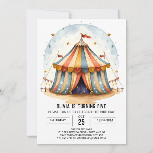 キッズお洒落フェスティバルサーカス誕生日 招待状 (正面)