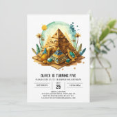 キッズお洒落金ゴールドピラミッド誕生日 招待状 (スタンド正面)