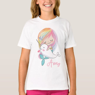 キッズかわいいマーメイドNarwhalシャツ Tシャツ