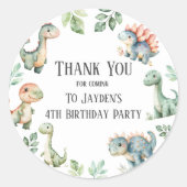 キッズかわいい恐竜をテーマにした誕生日パーティーステッカー ラウンドシール (正面)