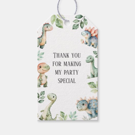 キッズかわいい恐竜をテーマにした誕生日パーティー ギフトタグ (正面)