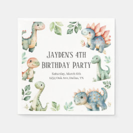 キッズかわいい恐竜をテーマにした誕生日パーティー スタンダードカクテルナプキン