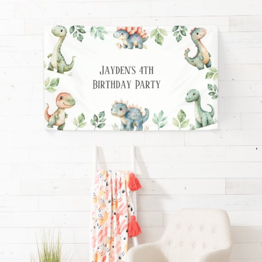 キッズかわいい恐竜をテーマにした誕生日パーティー 横断幕 (インサイチュ)