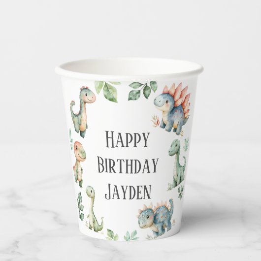キッズかわいい恐竜をテーマにした誕生日パーティー 紙コップ (正面)