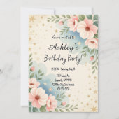 キッズかわいらし宇宙フラワーをテーマにした誕生日パーティー 招待状 (正面)