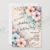 キッズかわいらし宇宙フラワーをテーマにした誕生日パーティー 招待状 (正面)