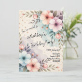 キッズかわいらし宇宙フラワーをテーマにした誕生日パーティー 招待状 (スタンド正面)