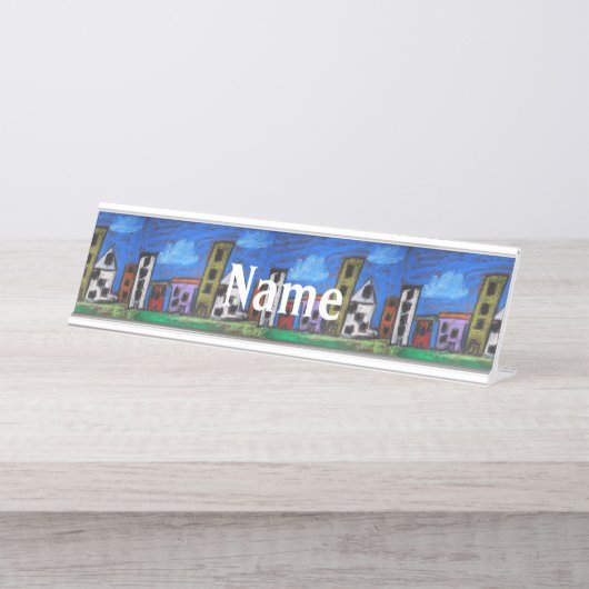 キッズによる街並みアート デスクネームプレート (正面)