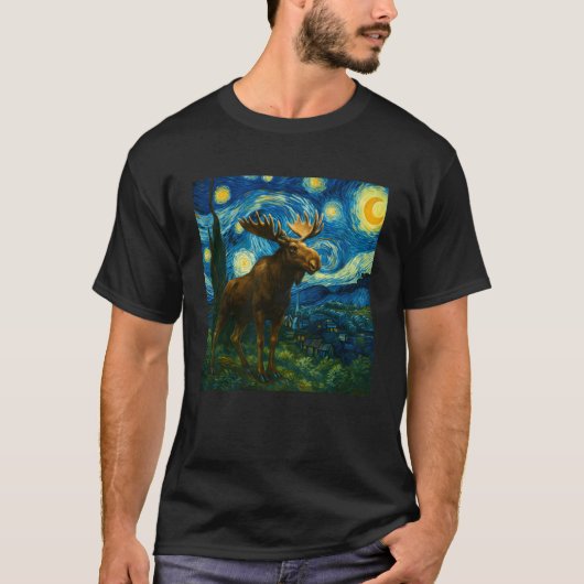 キッズのための面白いヘラジカの星空と満月 Tシャツ (正面)