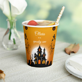 キッズのハロウィン1歳の誕生日をお祝いする スプーキー ワン 紙コップ
