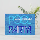 キッズの第12誕生日プールパーティーブルーホワイトV01 招待状 (スタンド正面)