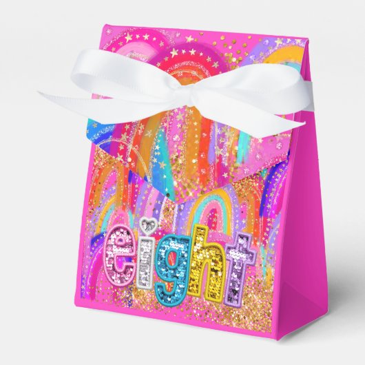 キッズの誕生日を彩るレインボーのラメ入りパーティーグッズボックス フェイバーボックス (正面サイド)