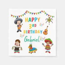 キッズの誕生日パーティーにぴったりな「フィエスタ スリーエスタ」デザインのナプキン スタンダードカクテルナプキン