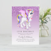 キッズの誕生日招待状 パープルのユニコーン デジタルオプション 招待状 (スタンド正面)