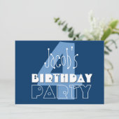 キッズの4歳の誕生日名前をカスタムするネモダンービーブルー 招待状 (スタンド正面)