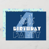 キッズの4歳の誕生日名前をカスタムするネモダンービーブルー 招待状 (正面/裏面)