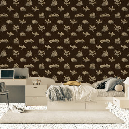 キッズは飛行機と車を金属製のブロンズブラウンにトレーニング 壁紙