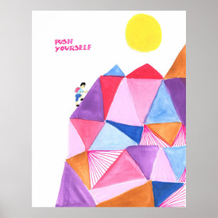 キッズやる気を起こさせる引用文マウンテンウォーターカラー ポスター