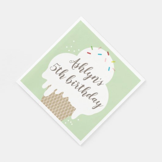 キッズアイスクリームコーングリーン誕生日パーティー スタンダードランチョンナプキン (角)