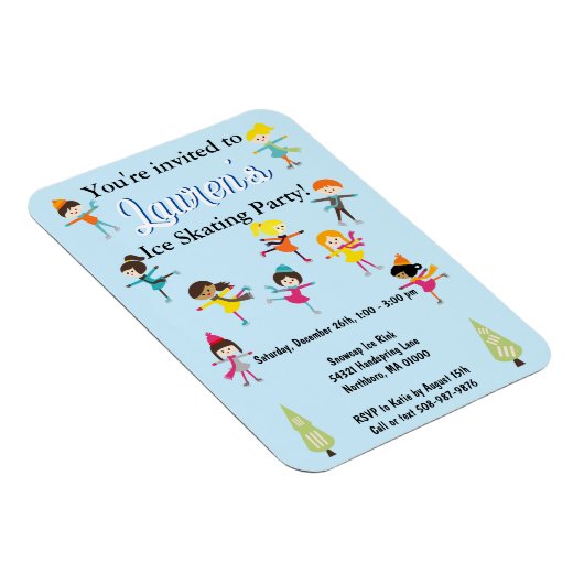 キッズアイススケートで滑る誕生日パーティーの招待 マグネット (右側)