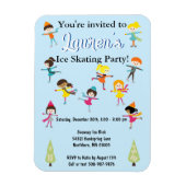 キッズアイススケートで滑る誕生日パーティーの招待 マグネット (縦)