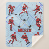 キッズアイスパーソナライズされたホッケー選手 シェルパブランケット (正面)