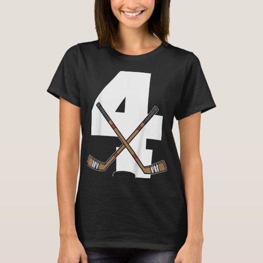 キッズアイスホッケーキッズ幼児ボーイズ4thバースデーアイス tシャツ (正面)