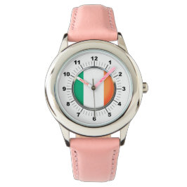 キッズアイルランド国旗ピンクレザーストラップウォッチ 腕時計