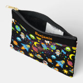 キッズアウタースペースロケットプラネットブラック アクセサリーポーチ (見開き)