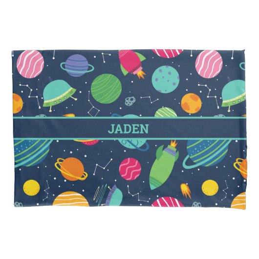 キッズアウタースペースロケット惑星星座 枕カバー (正面)