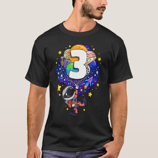 キッズアウタースペース宇宙飛行士3rdバースデーボーイ3年 tシャツ (正面)